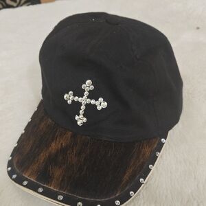 Black and Brown Rhinestone Cross Cap